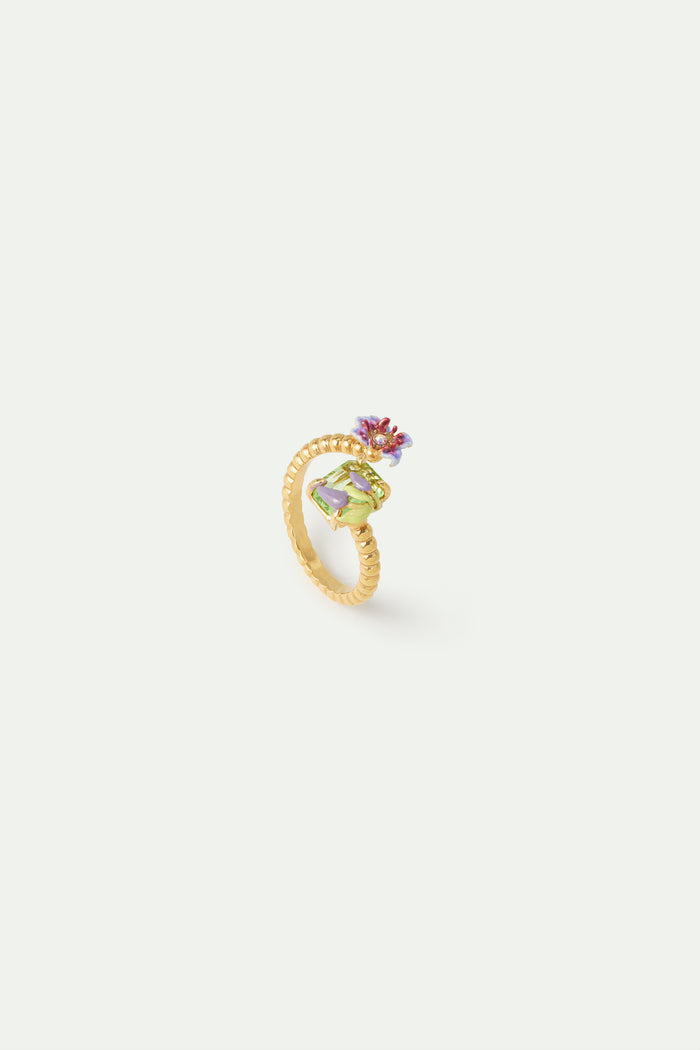 les néréides Purple Clematis and Green Emerald-Cut Crystal Adjustable Ring - Multicolor