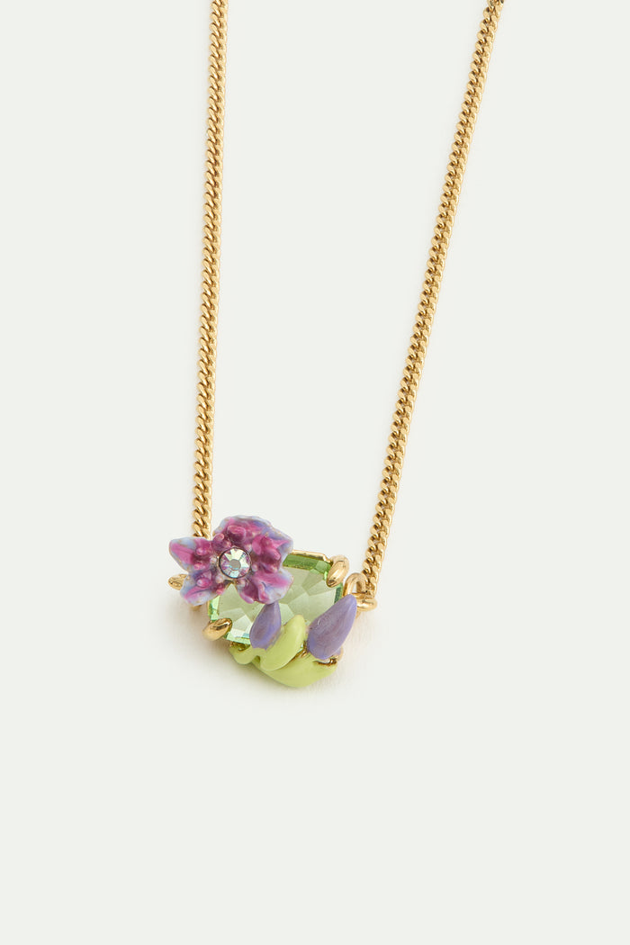 Les Néréides Purple Clematis And Green Emerald-Cut Crystal Pendant Bracelet - Multicolor
