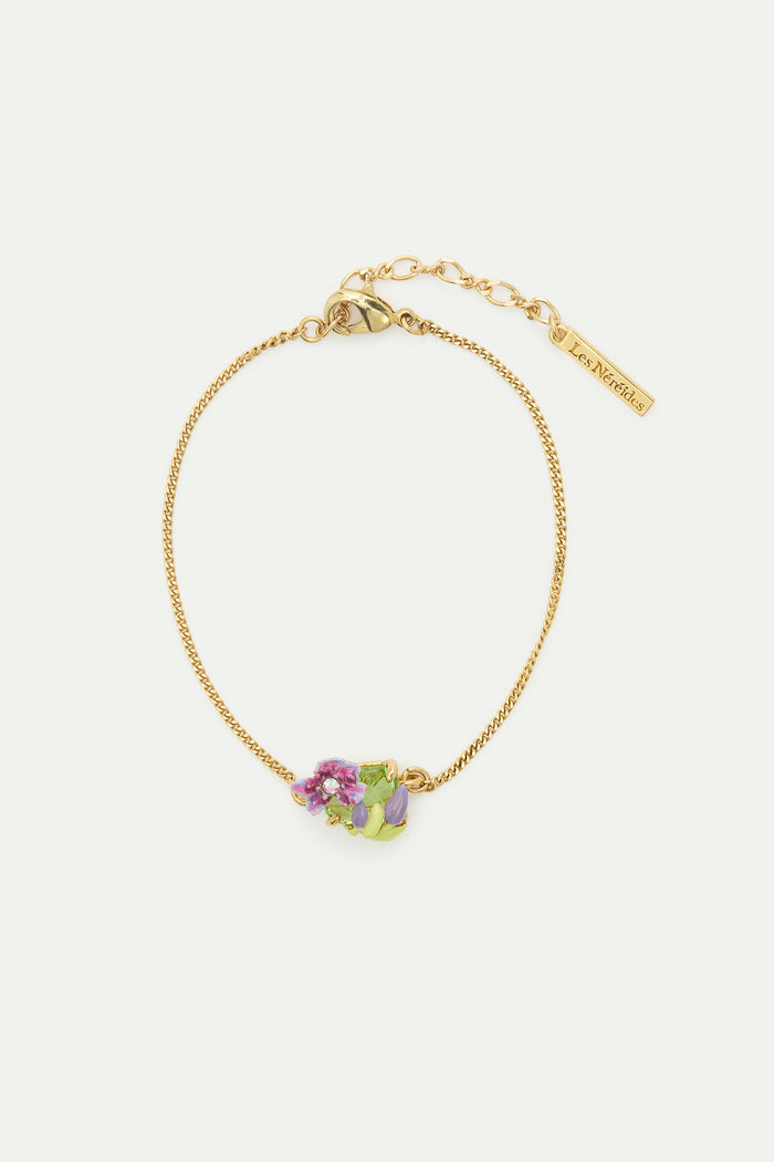 les néréides Purple Clematis and Green Emerald-Cut Crystal Pendant Bracelet - Multicolor