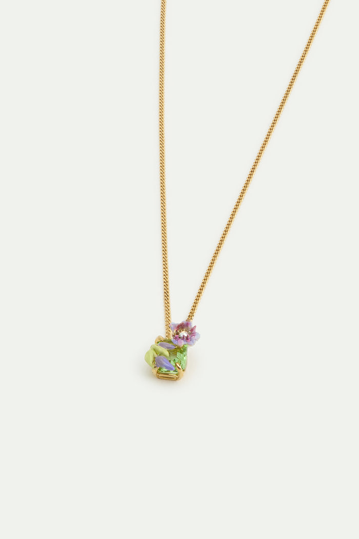 Les Néréides Purple Clematis Green Emerald-Cut Crystal And Purple Wisteria Pendant Necklace - Multicolor