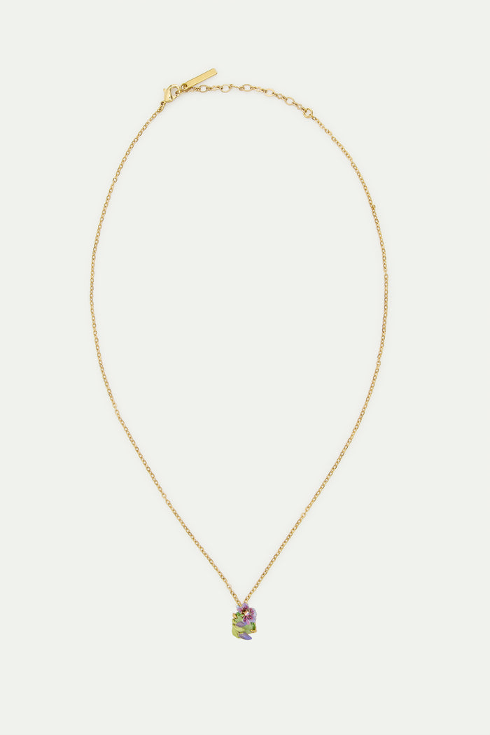 Les Néréides Purple Clematis Green Emerald-Cut Crystal And Purple Wisteria Pendant Necklace - Multicolor