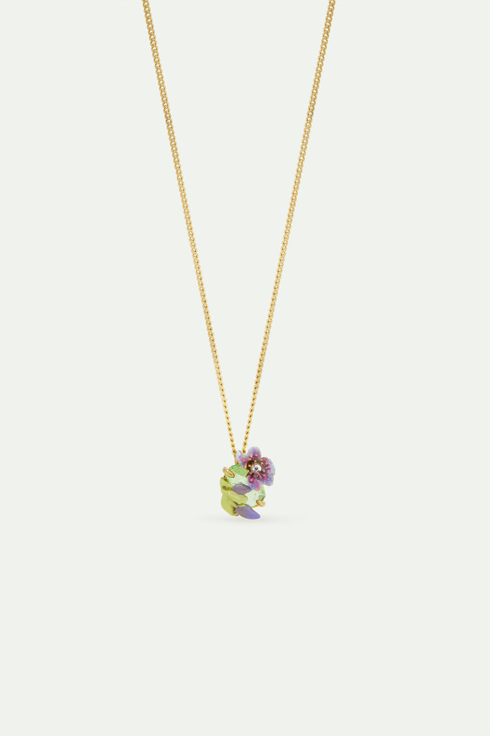 les néréides Purple Clematis Green Emerald-Cut Crystal and Purple Wisteria Pendant Necklace - Multicolor
