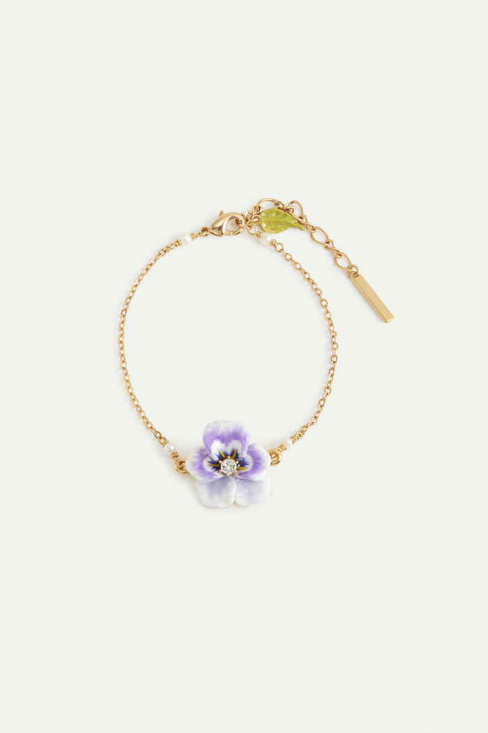 les néréides Purple Pansy and Cut Crystal Bracelet - Purple