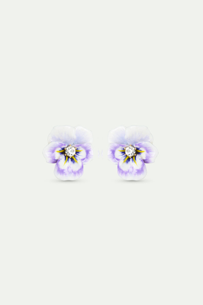 les néréides Purple Pansy and Cut Crystal Clip-On Earrings - Purple