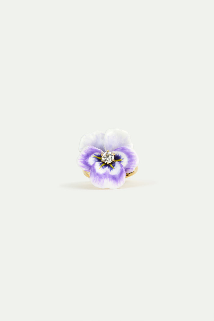 Les Néréides Purple Pansy And Cut Crystal Cocktail Ring - 6 (52 Mm) / Purple