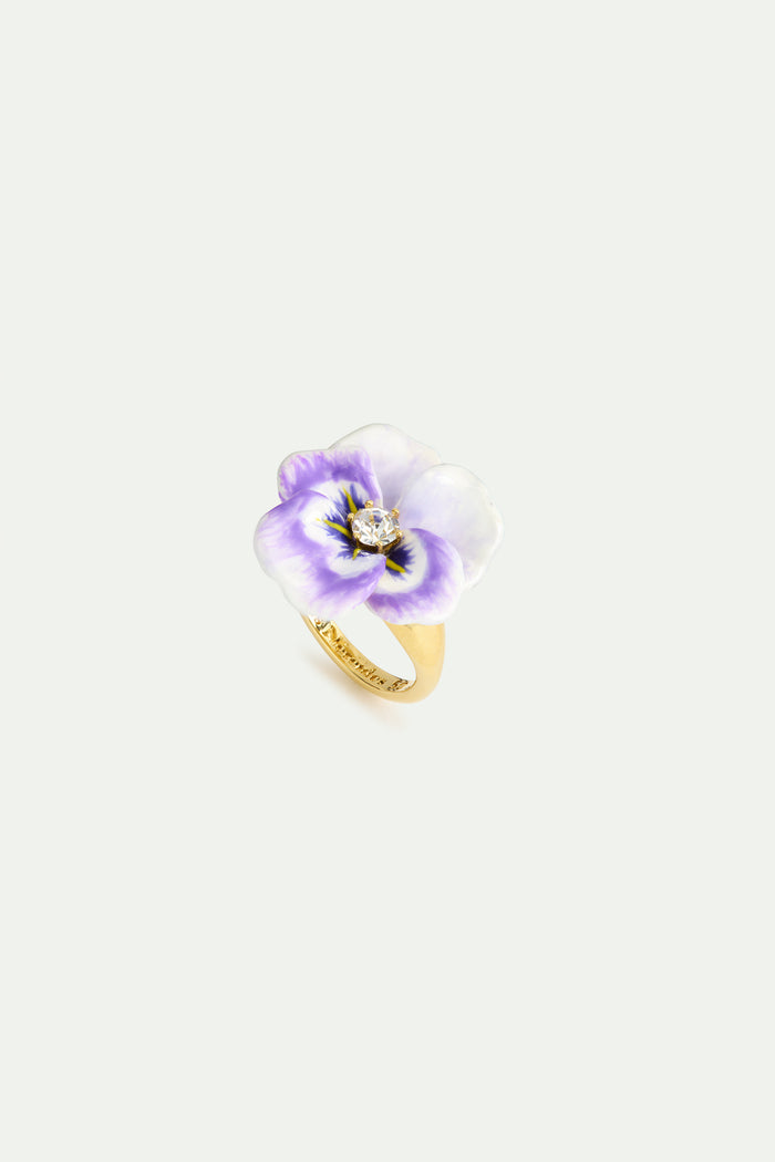 les néréides Purple Pansy and Cut Crystal Cocktail Ring - 6 (52 mm) / Purple
