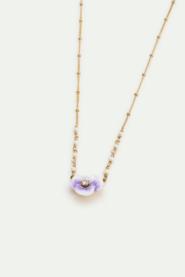 Les Néréides Purple Pansy And Cut Crystal Pendant Necklace - Purple
