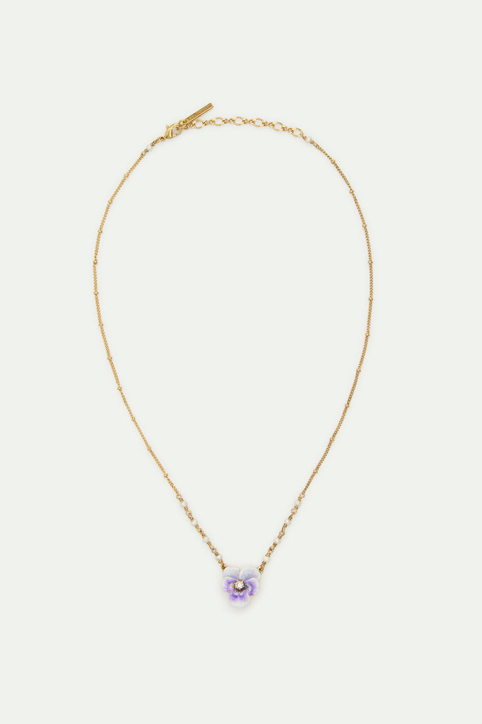Les Néréides Purple Pansy And Cut Crystal Pendant Necklace - Purple