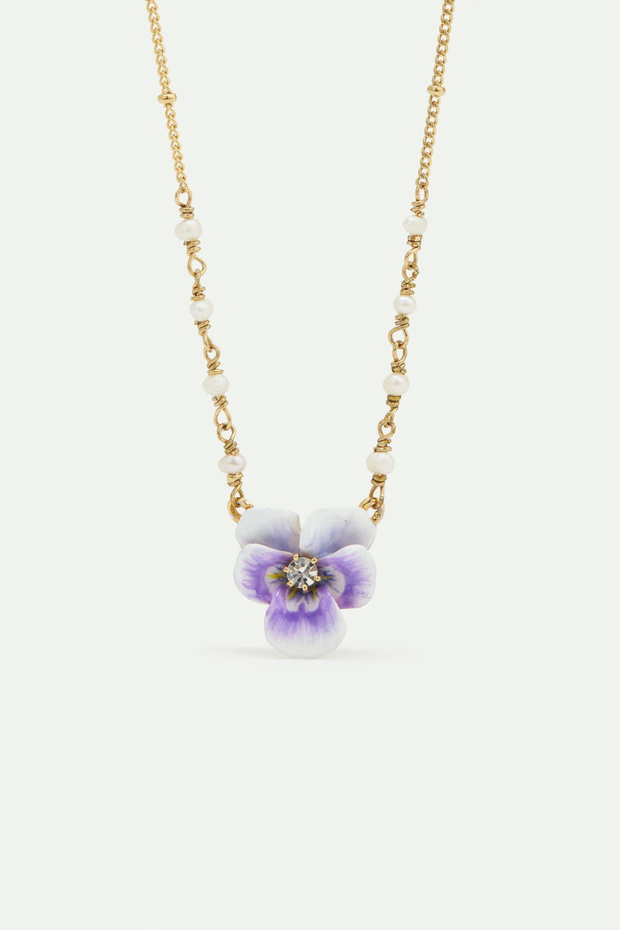 les néréides Purple Pansy and Cut Crystal Pendant Necklace - Purple