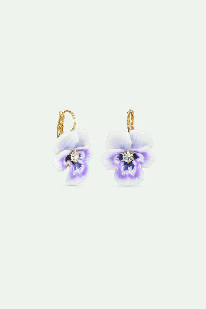 Les Néréides Purple Pansy And Cut Crystal Sleeper Earrings - Purple