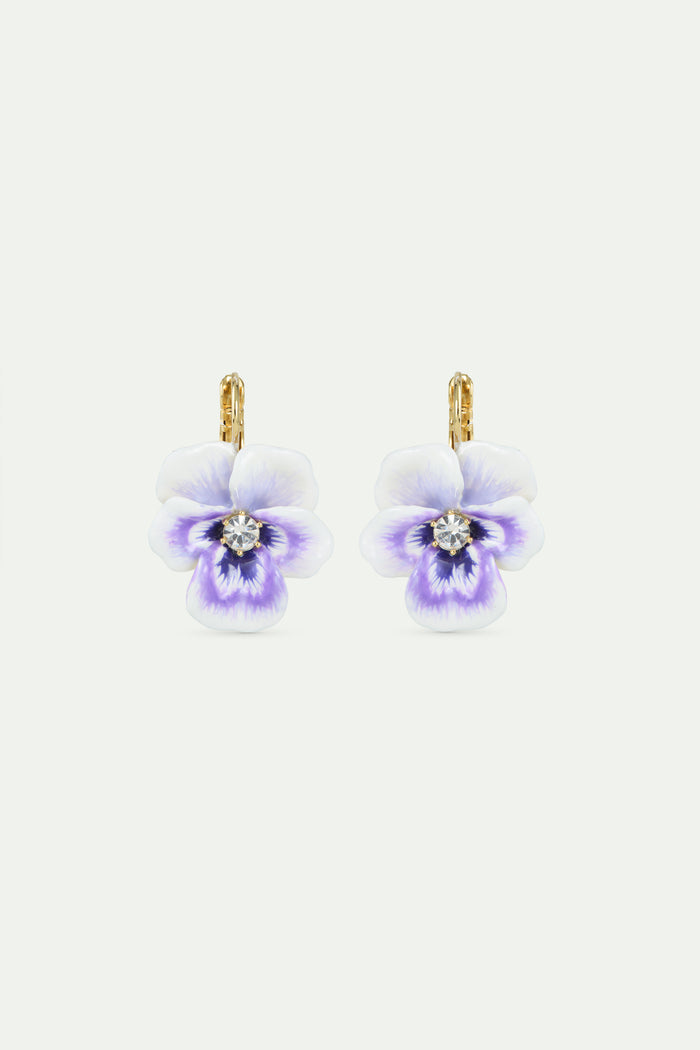 les néréides Purple Pansy and Cut Crystal Sleeper Earrings - Purple