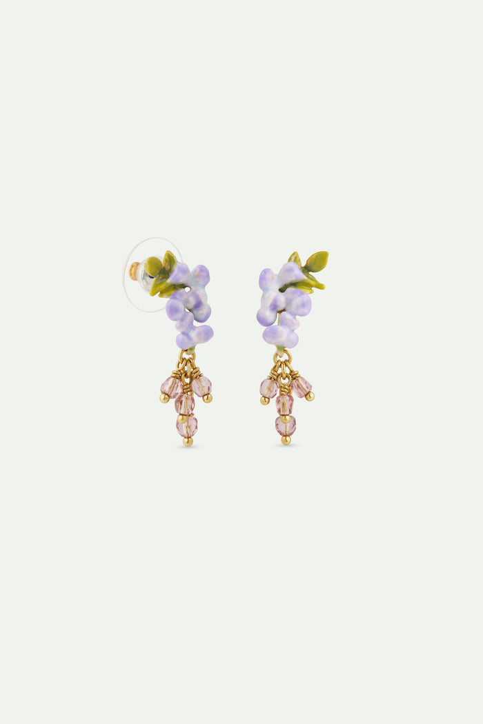 Les Néréides Purple Wisteria Ivy And Faceted Crystal Bead Dangle Post Earrings - Multicolor