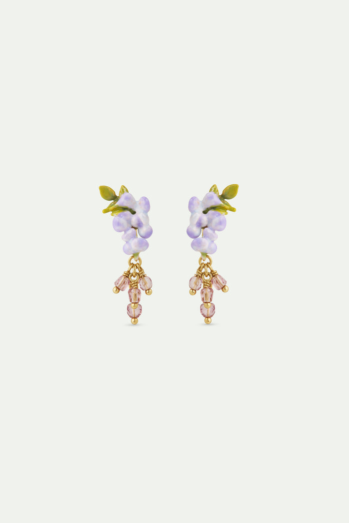 les néréides Purple Wisteria Ivy and Faceted Crystal Bead Dangle Post Earrings - Multicolor