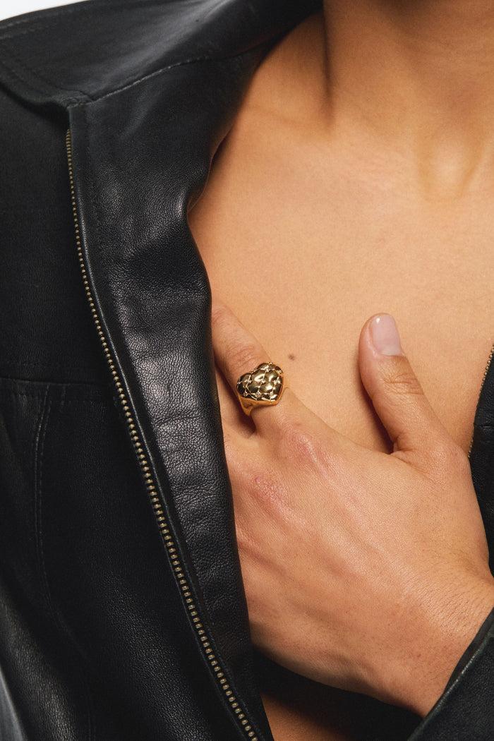 Les Néréides Quilted Gold Heart And Crystal Heart Cocktail Ring - 5.5 (50 Mm) / Gold