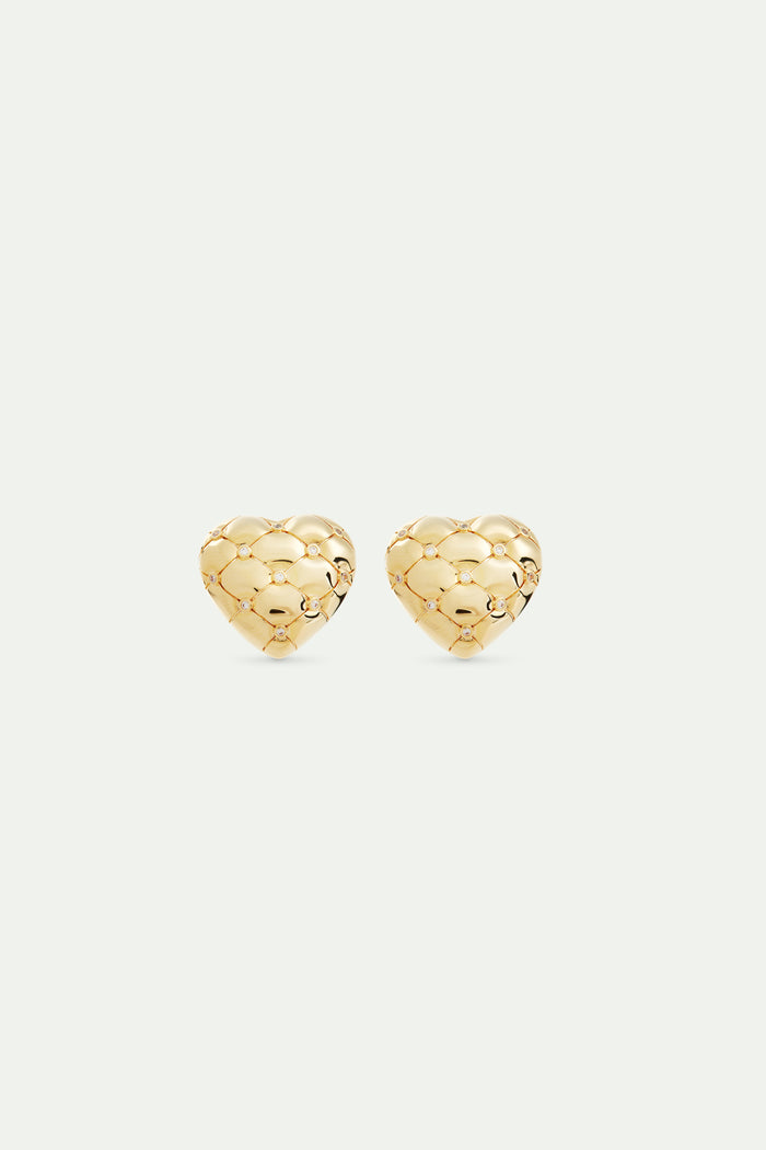 les néréides Quilted Gold Heart and Crystal Post Earrings - Gold