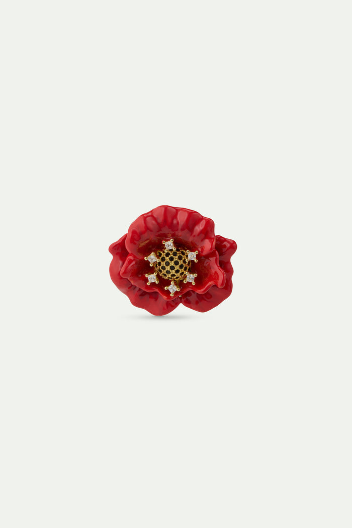 les néréides Red Poppy and Cubic Zirconia Brooch - Red
