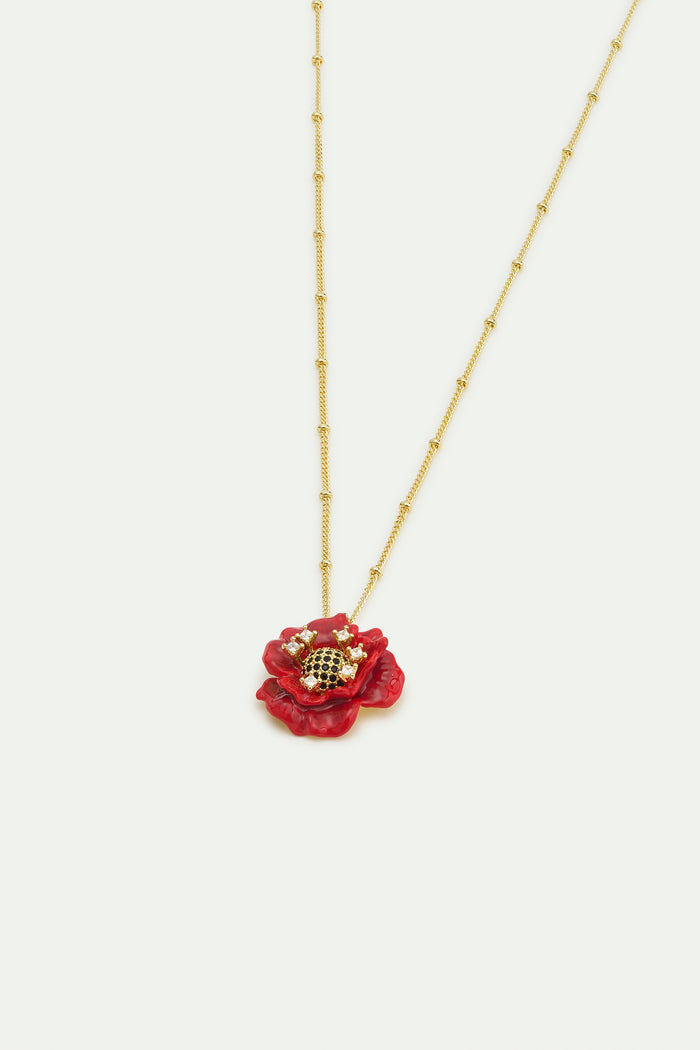 Les Néréides Red Poppy And Cubic Zirconia Pendant Necklace - Red