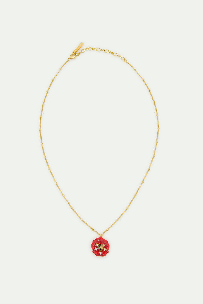 Les Néréides Red Poppy And Cubic Zirconia Pendant Necklace - Red