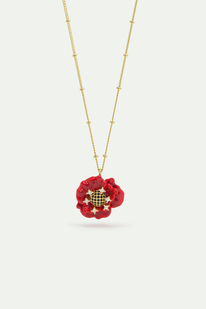 les néréides Red Poppy and Cubic Zirconia Pendant Necklace - Red