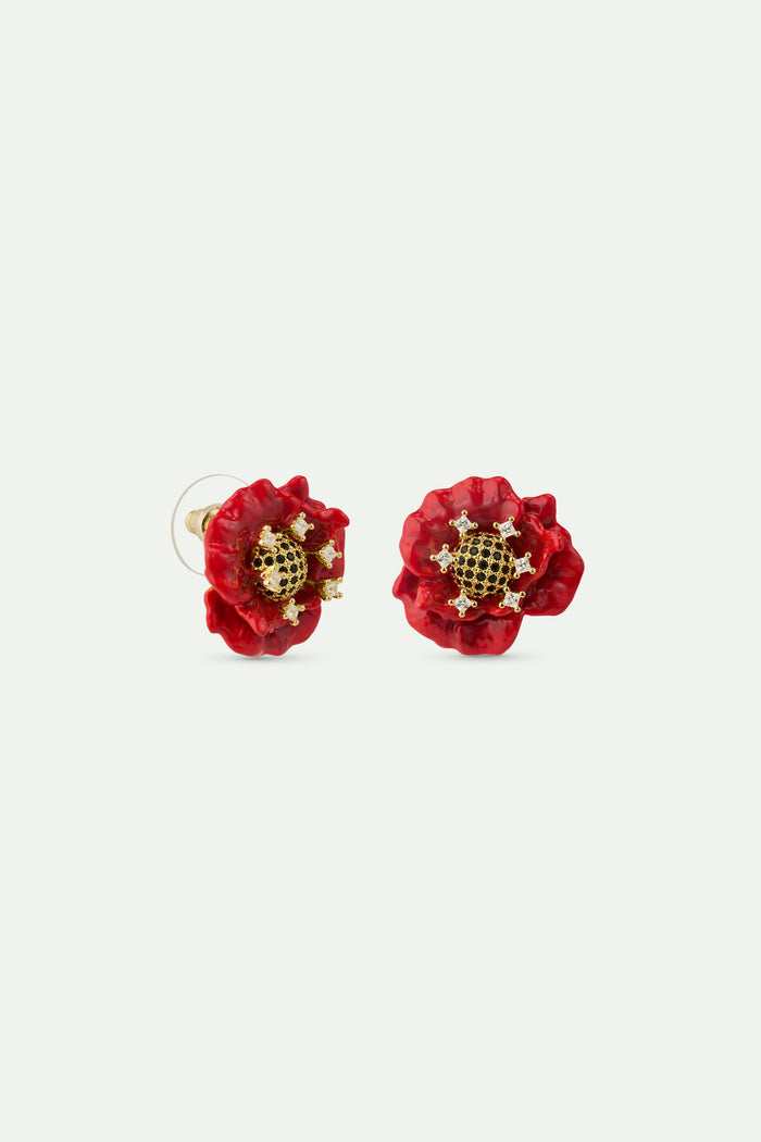 Les Néréides Red Poppy And Cubic Zirconia Post Earrings - Red