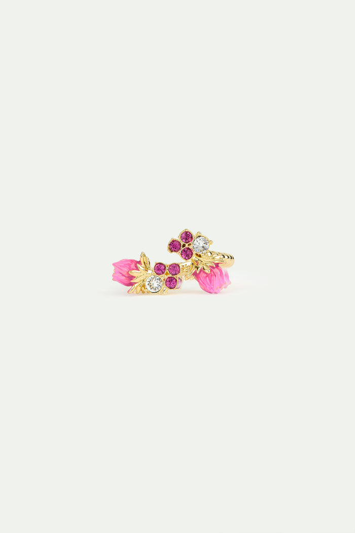 Les Néréides Rosebud And Pink Faceted Crystals Adjustable Ring - Multicolor