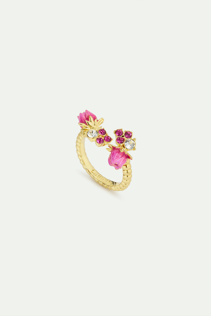 les néréides Rosebud and Pink Faceted Crystals Adjustable Ring - Multicolor
