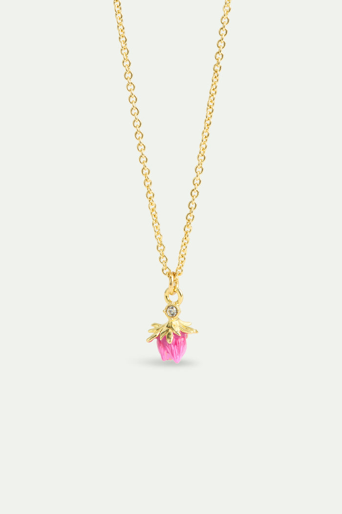 les néréides Rosebud and White Crystal Pendant Necklace - Pink
