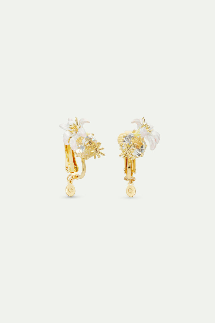 Les Néréides Round Faceted Stone Earrings And White Lily Clip-On Earrings - White