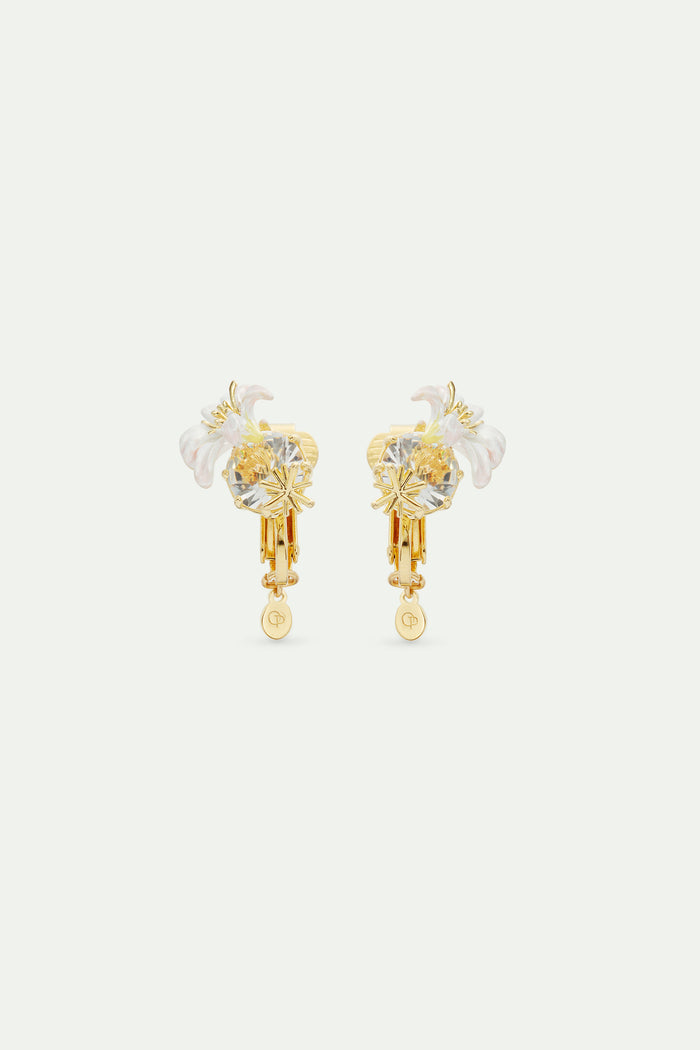 les néréides Round Faceted Stone Earrings and White Lily Clip-On Earrings - White