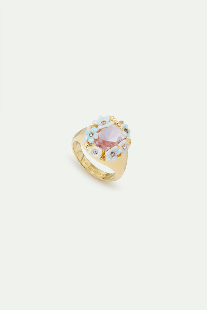 les néréides Round Purple Stone and Blue Flower Wedding Cocktail Ring - 6 (52 mm) / Multicolor