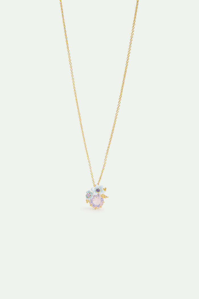 les néréides Round Purple Stone and Blue Flower Wedding Pendant Necklace - Multicolor