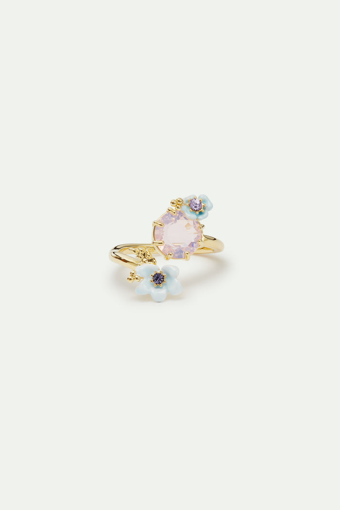 Les Néréides Round Purple Stone Little Flowers And Crystal Adjustable Ring - Multicolor