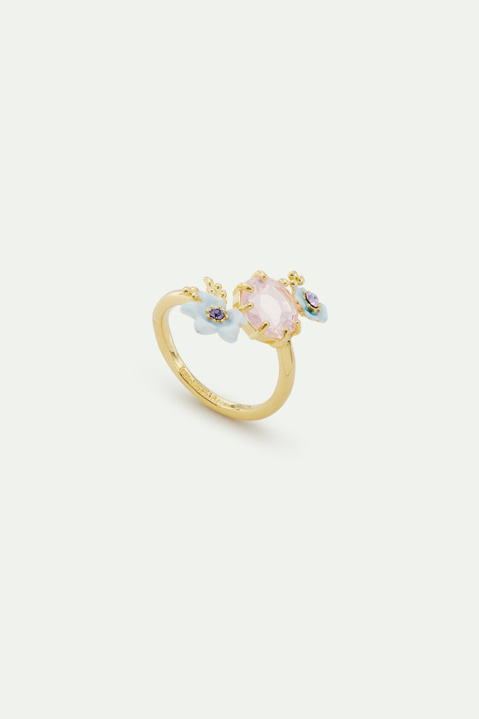 les néréides Round Purple Stone Little Flowers and Crystal Adjustable Ring - Multicolor