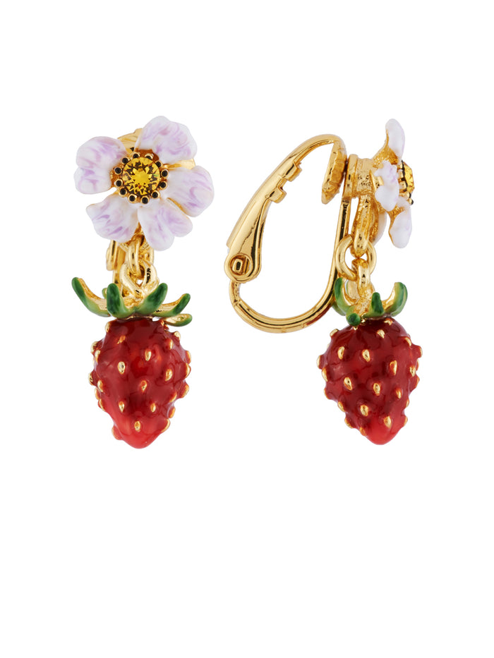 Les Néréides Royal Gardens Strawberry And White Flower Clip Earrings - Red