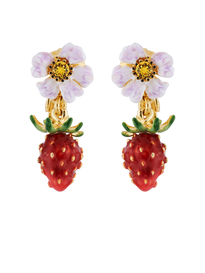 les néréides Royal Gardens Strawberry and White Flower Clip Earrings - Red