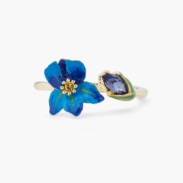 Les Néréides Siberian Iris And Faceted Glass Adjustable Ring - Blue