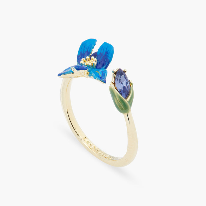 les néréides Siberian Iris and Faceted Glass Adjustable Ring - Blue