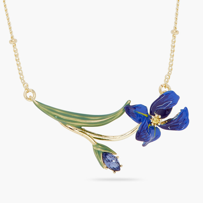 Les Néréides Siberian Iris And Faceted Glass Fine Necklace - Blue