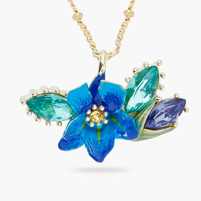 Les Néréides Siberian Iris And Faceted Glass Pendant Necklace - Blue