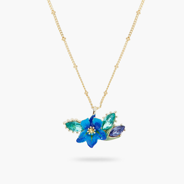 les néréides Siberian Iris and Faceted Glass Pendant Necklace - Blue