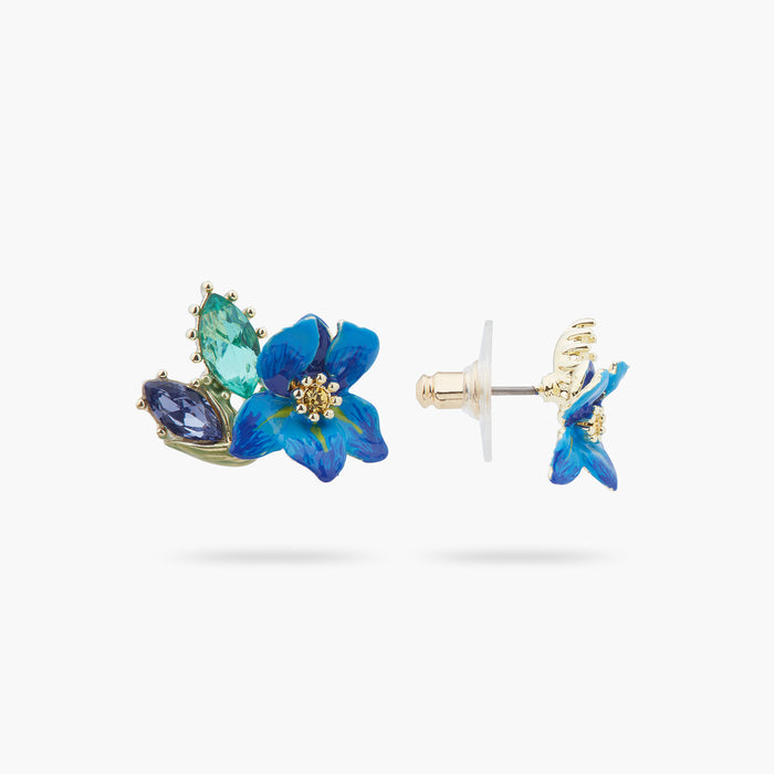 Les Néréides Siberian Iris And Faceted Glass Post Earrings - Blue