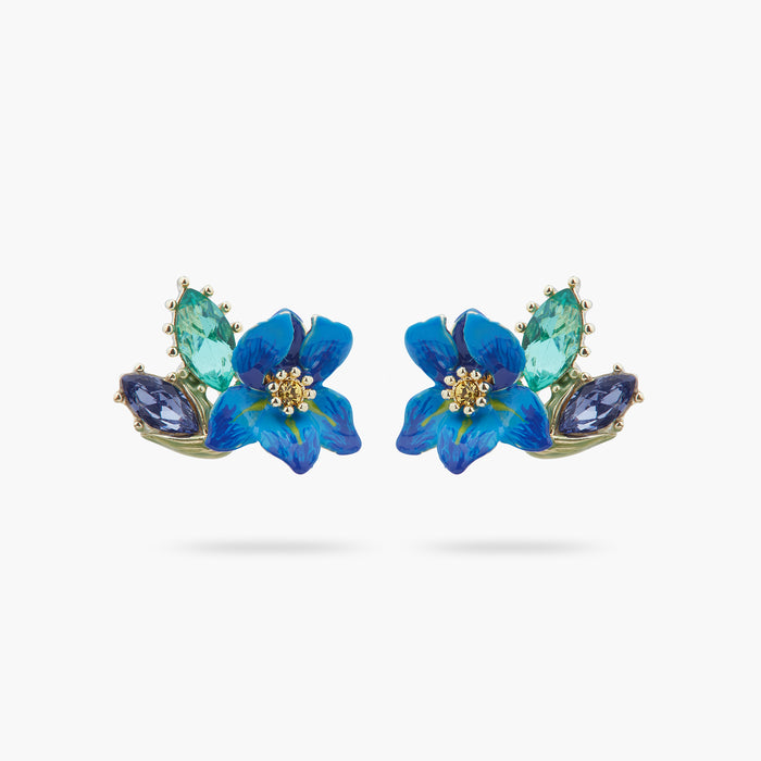 les néréides Siberian Iris and Faceted Glass Post Earrings - Blue