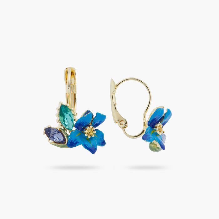 Les Néréides Siberian Iris And Faceted Glass Sleeper Earrings - Blue