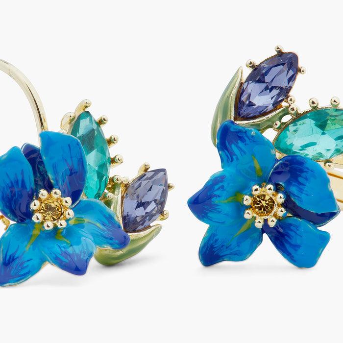 Les Néréides Siberian Iris And Faceted Glass Sleeper Earrings - Blue