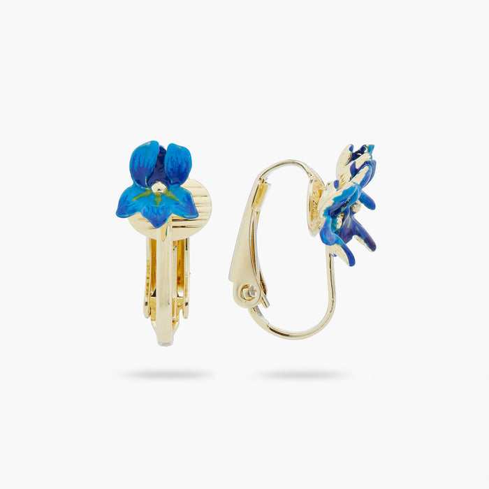 Les Néréides Siberian Iris Asymmetrical Clip-on Earrings - Blue