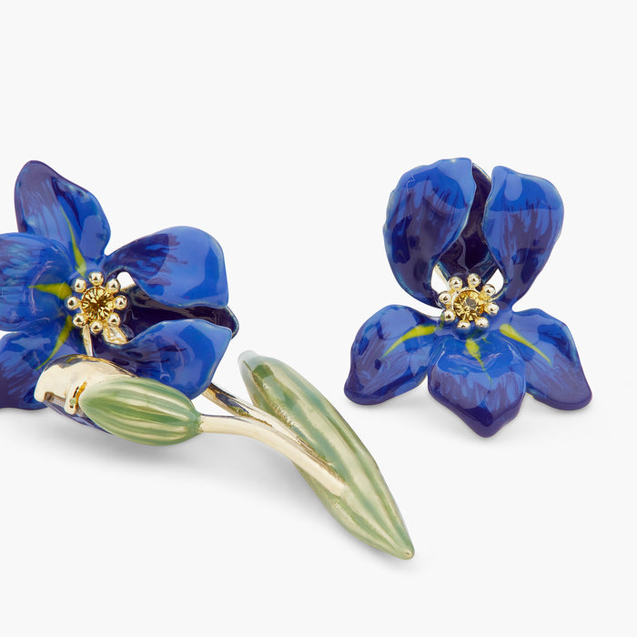Les Néréides Siberian Iris Asymmetrical Post Earrings - Blue