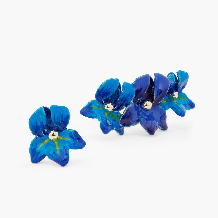 Les Néréides Siberian Iris Asymmetrical Post Earrings - Blue