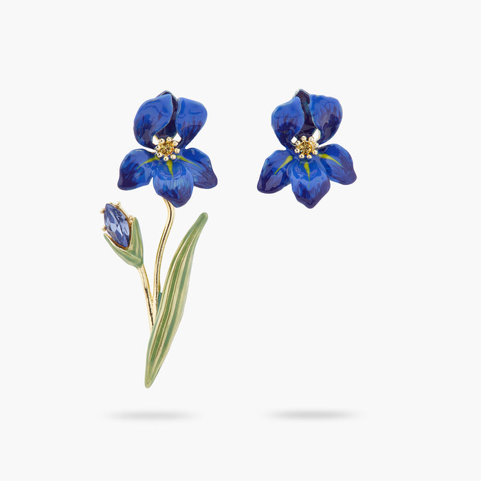 les néréides Siberian Iris Asymmetrical Post Earrings - Blue