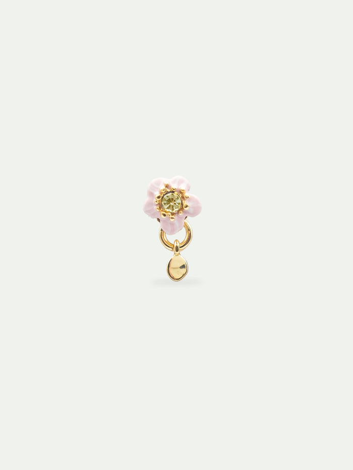 les néréides Single Earring with a Pink Flower and a Faceted Stone - Pink