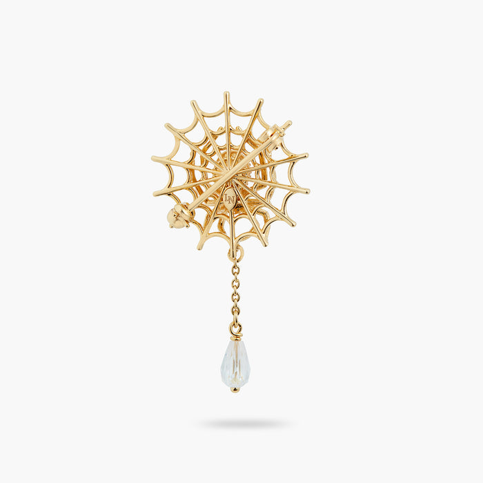 Les Néréides Spider's Web And Cut Crystal Dangling Brooch - Gold
